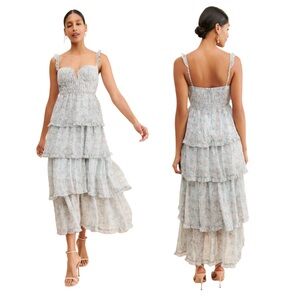 NWT ASTR the Label Midsummer Multi Floral Tiered Maxi Blue Dress Size XL Spring
